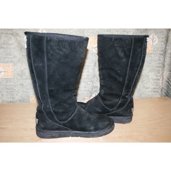 UGG Australia Black Leather Tall Boots w/Zipper 10 / 41 - Picture 3 of 7